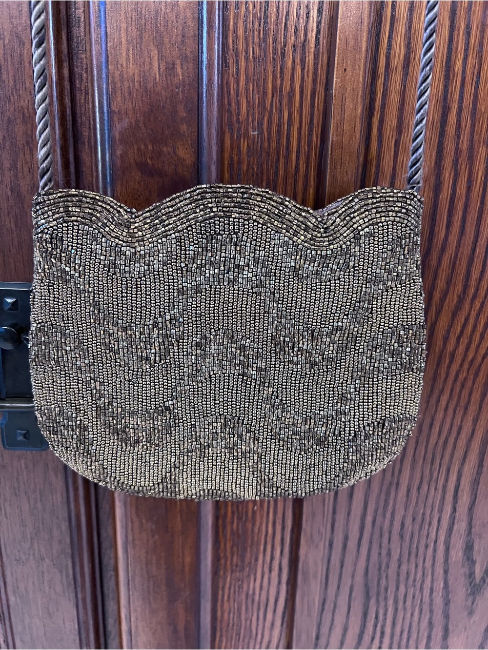 VNTG Gold Beaded Evening Bag Scalloped Flap Cocktail Clutch Purse Chevron Wave